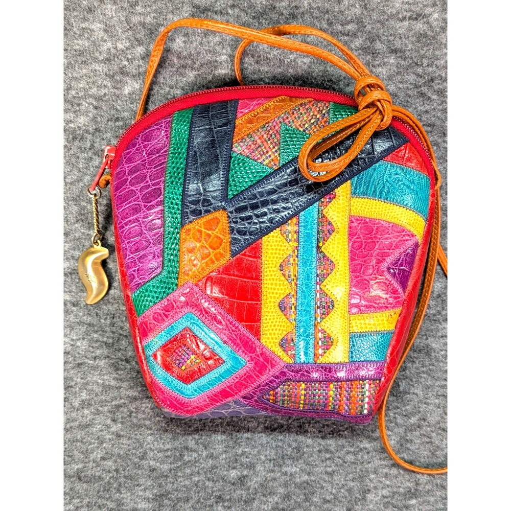 Sharif USA Patchwork Leather Crossbody Bag Colorful Vintage Purse Boho